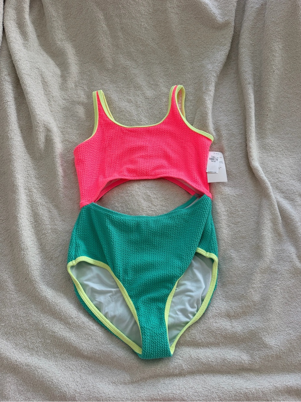 Old Navy Neon Pink and Teal Cutout One-Piece Swimsuit